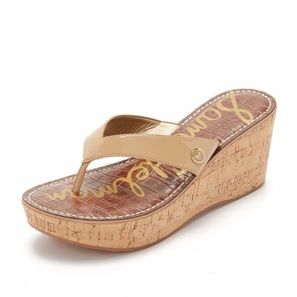 Sam‎ Edelman Romy Wedge Sandals With Tan Strap Size 10 Women - Picture 1 of 13